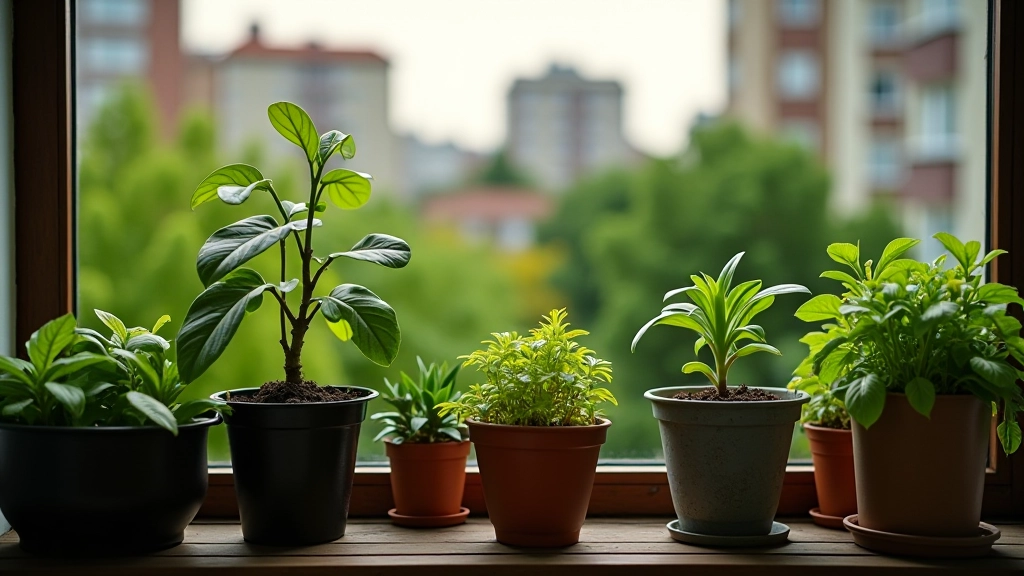 Urban garden space on apartment balcony with container plants