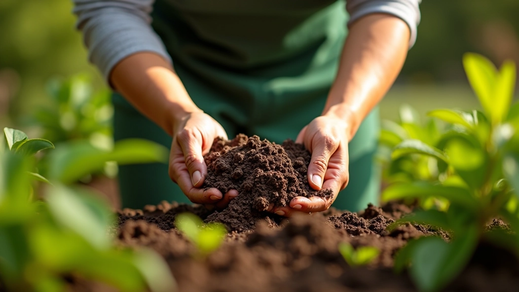 Gardener adding layers of soil and compost to raised bed frame