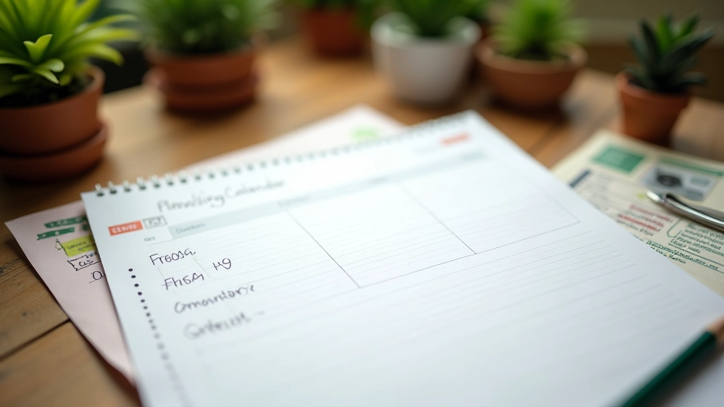 Garden calendar on wooden wall showing planting schedule and frost dates for Baltic climate